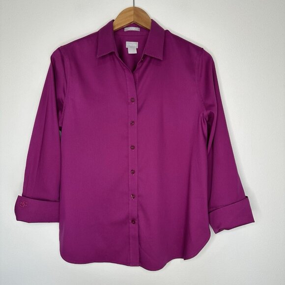 Chicos No Iron Chic Stretch Shirt Size PM Pink Button up Office Preppy - Picture 1 of 12